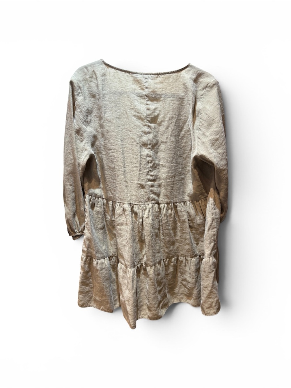 Zara Olive Green Tiered Mini Dress Long Sleeve Boho Large - Picture 4 of 6